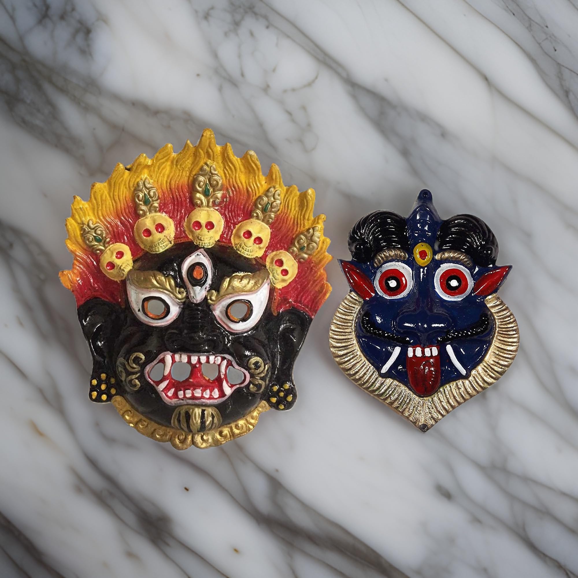 Salvus App SOLUTIONS Wall Hanging Metal Mahakal Face Mask/Nazar Battu for Evil Eye Protection, Home & Office Decor & Gift Item (Set of 2)