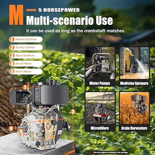 Miniatura 8 de Motor Go Kart, motor diesel, motor diésel, 247CC de 4 tiempos de un solo cilindro de refrigeración por aire, motor diesel para máquinas de molienda,