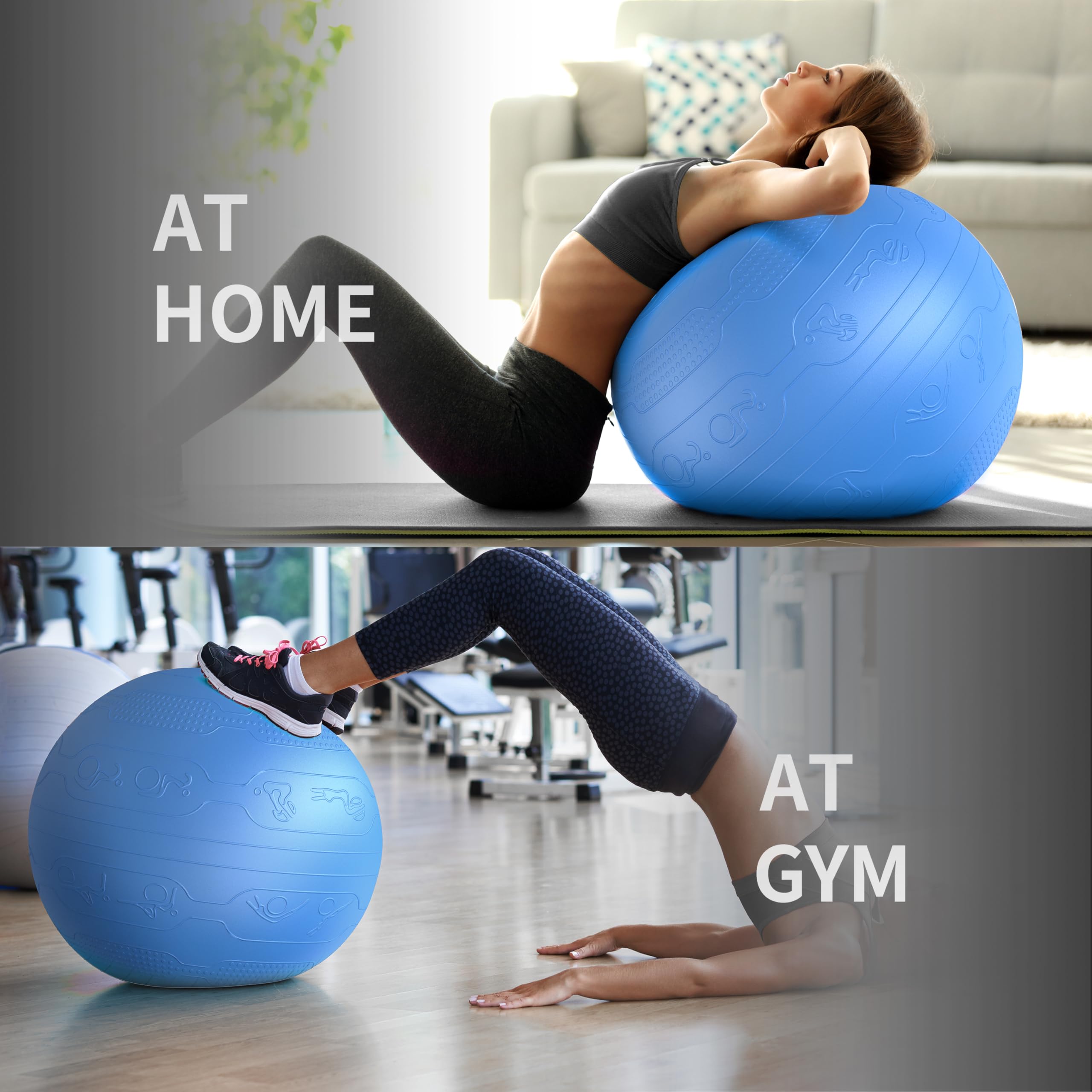 PROIRON Palla Fitness con Pattern di Pose, Fitball 55 cm 65 cm 75 cm con Pompa, Palla per Pilates, Esercizi, Ginnastica e Yoga