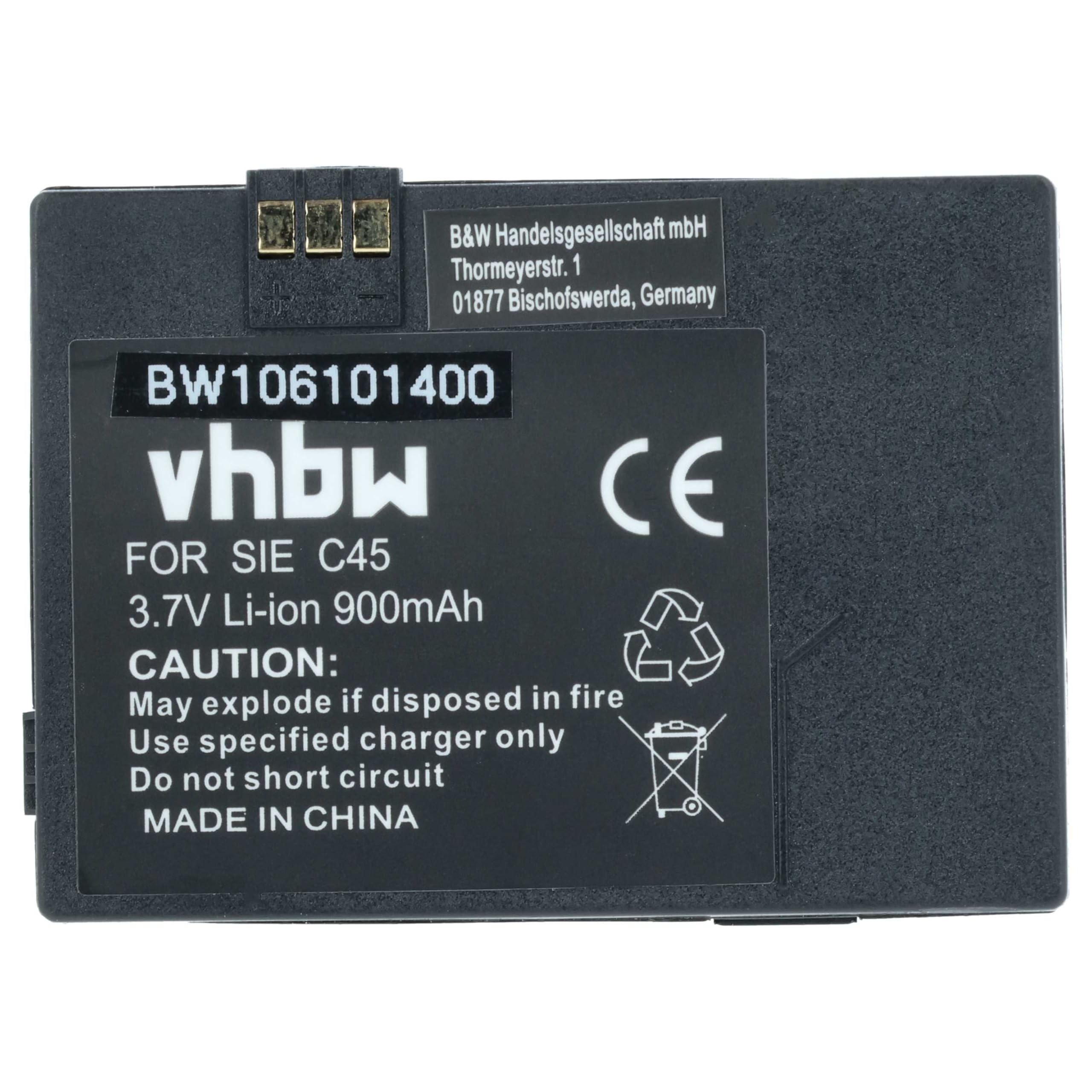 vhbw Akumulator kompatybilny z Siemens MT50 | C45i, C45, M50, A50 telefon komórkowy smartfon (900 mAh, 3,7 V, litowo-jonowy)