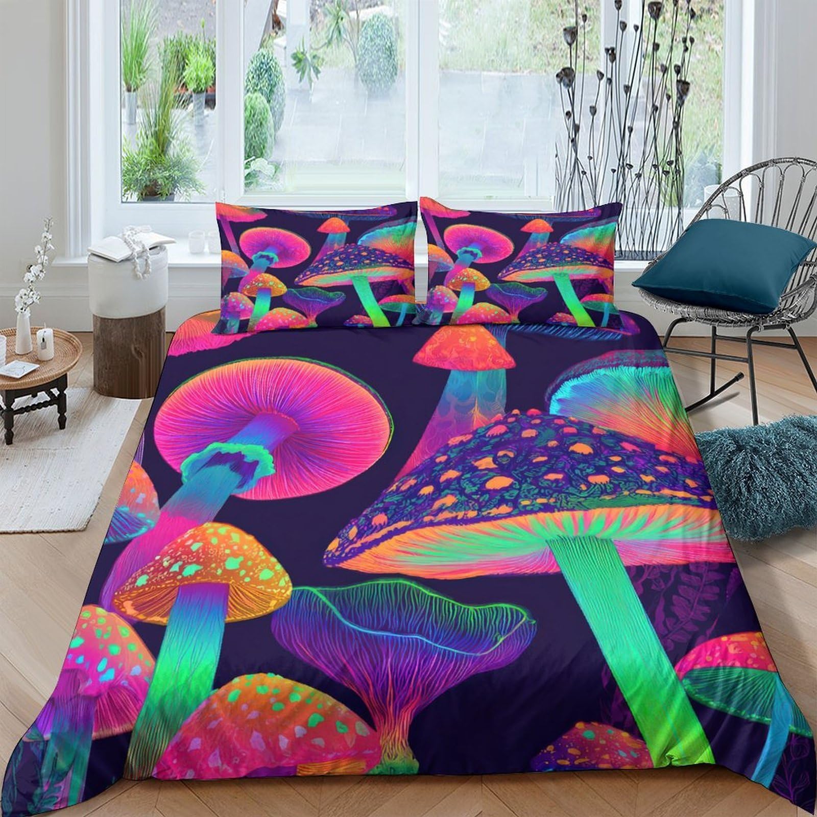 Ctjqhvkz Style-8 3D Printed Psychedelic Mushroom Fitted Sheet Microfiber Bright Neon Bed Cover For Bedroom Dorm Mattress Decor Protection Single（135X200cm）