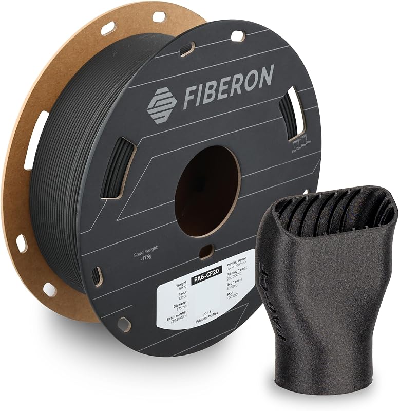 Polymaker Fiberon PA6-CF20 Filament Black 1.75mm 0.5KG | Stiff, Strong, Heat Resistant, 20% Carbon Fiber Reinforced PA6 Nylon, Warp Free for tooling and structural applications