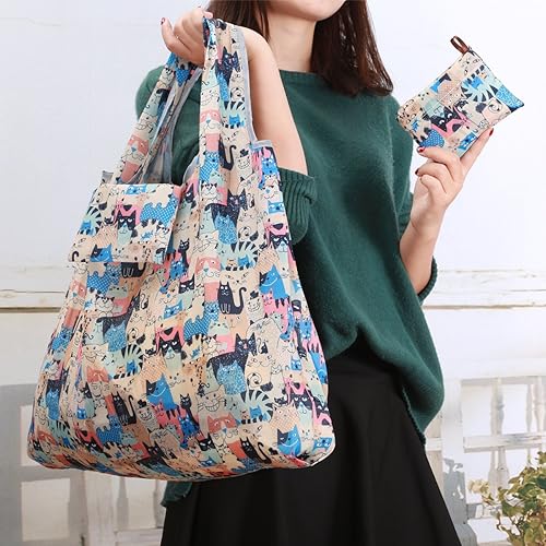 Miniatura 4 de KINGMAS Bolsas de comestibles reutilizables, bolsas de compras plegables ecológicas que cabe en el bolsillo, bolsas de nailon impermeables lavables