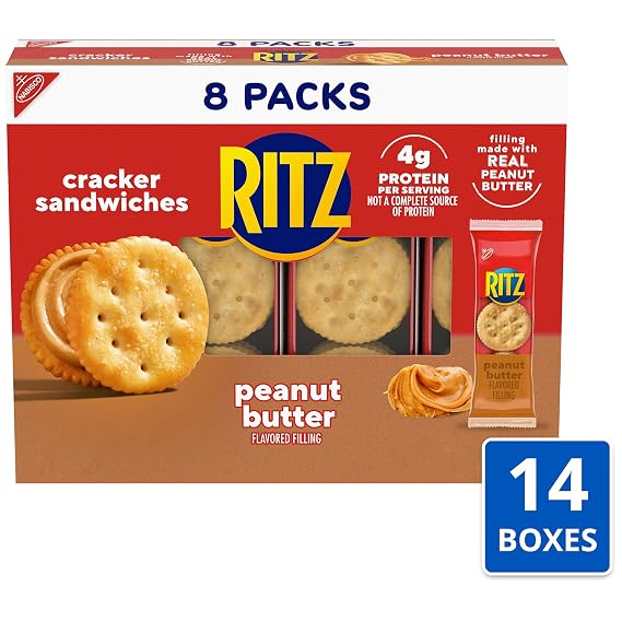 RITZ Peanut Butter Sandwich Crackers, 4g Protein, 112 Snack Packs