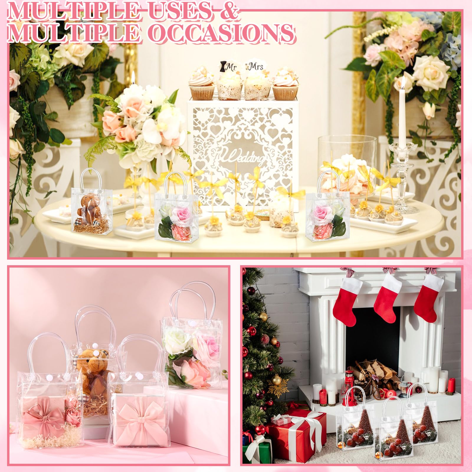 ProSuites 20 Pack Clear Plastic Gift Bags with Handles for Wedding Favors, Small Party Favor Bags 5.1" L x 2.75" W x 5.9" H - Premium Quality, Bulk Packaging Included