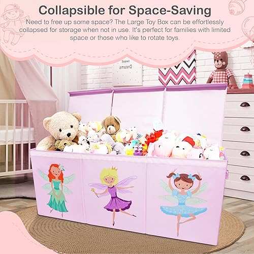 Miniatura 5 de Caja de juguetes plegable extragrande con tapas para niños, organizador de almacenamiento de juguetes, cofre y contenedor para niñas en la sala de