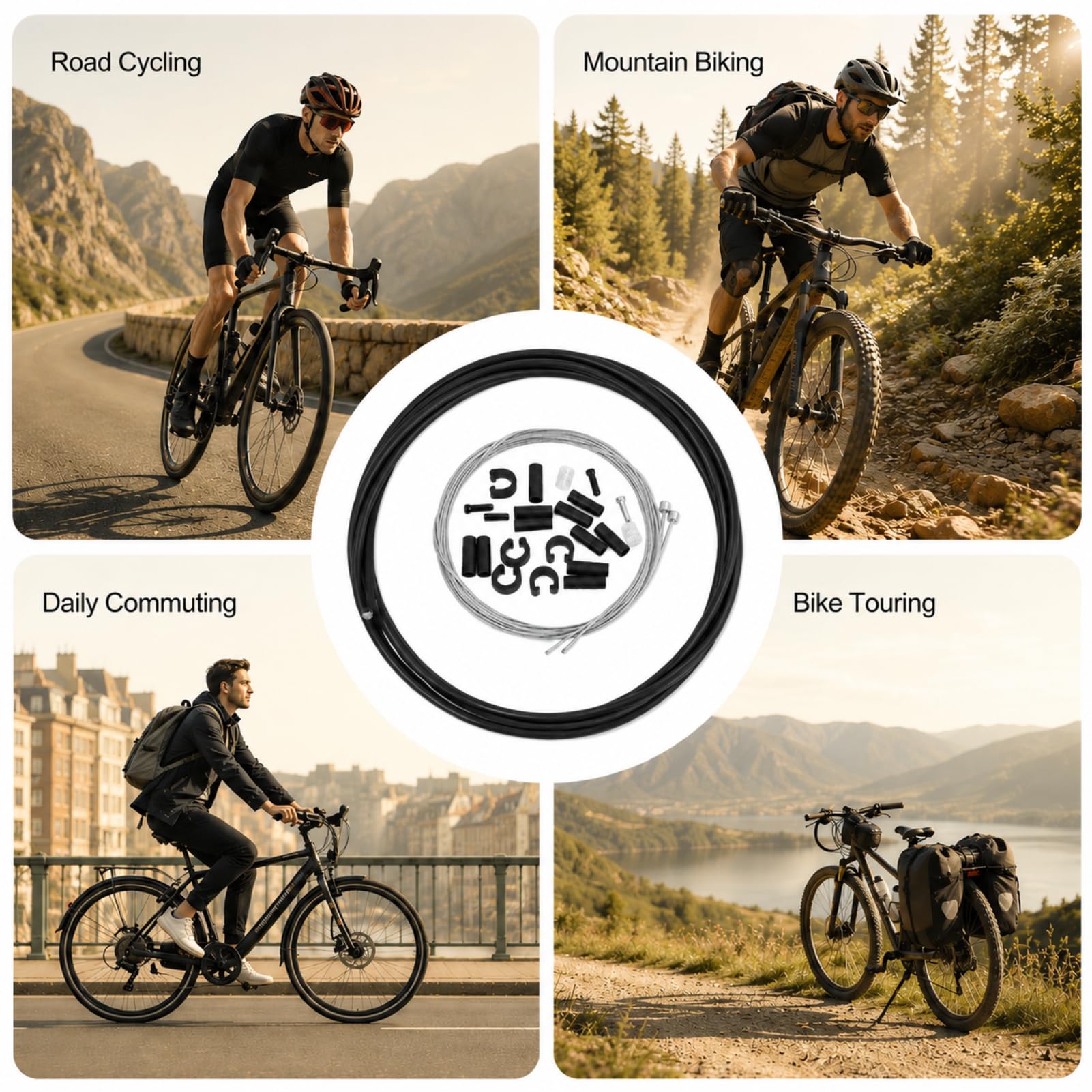 1 Piezas Completo de Cables para Bicicleta, 2100 mm Cable para Cambio de Marchas y Negro Cambio con Clips C, para Bicicletas de Carretera, Instalación Simple y Conveniente, Plegables