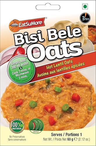 EATSUMORE Sin conservantes Indian Bisi Bele Avena 635 onzas paquete de 3 fácil de cocinar vegano microondas mezcla instantánea listo para cocinar