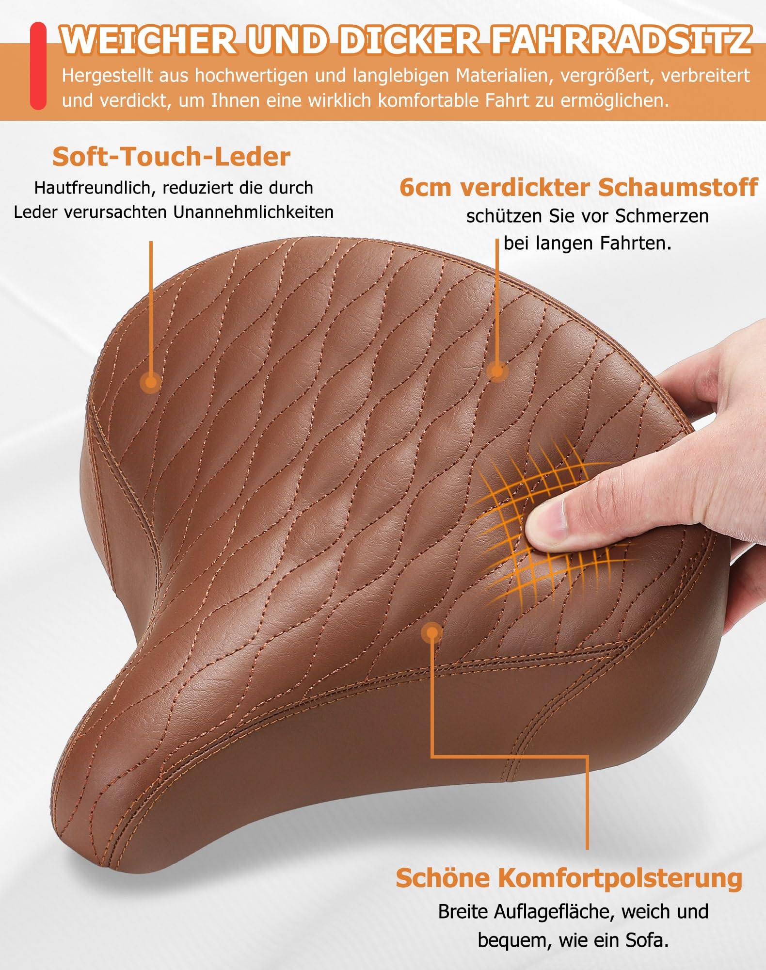 CDYWD Extra Breit Klassischer Fahrradsattel Herren & Damen, Bequem, Weich, Ergonomisch, Bequemer Vintage Fahrradsitz, Universal Ersatz Fahrradsättel für Mountainbike, Cityrad, Ebike, Heimtrainer