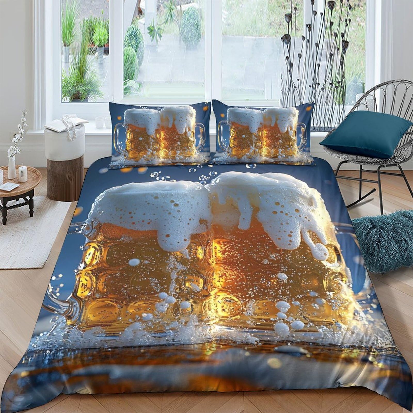 Ctjqhvkz Style-2 3D Printed Beer Mug Fitted Sheet Microfiber Soft Breathable Foam Splash Bed Cover For Bedroom Dorm Mattress Decor Single（135X200cm）