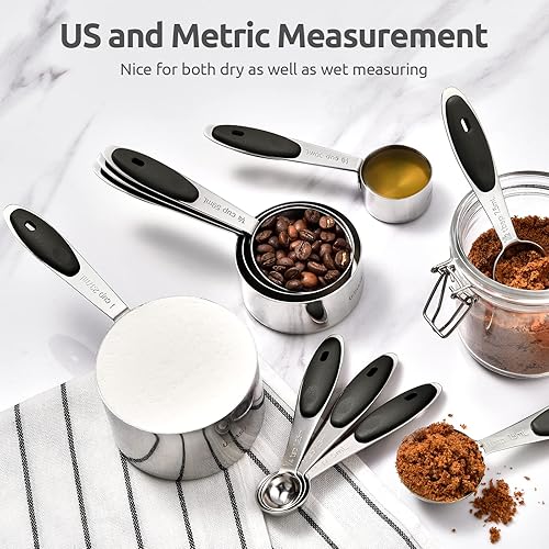 Miniatura 9 de U-Taste - Juego de tazas y cucharas medidoras U-Taste 188 de acero inoxidable 188, 12 piezas apilables de metal, juego de medidas para cocina,