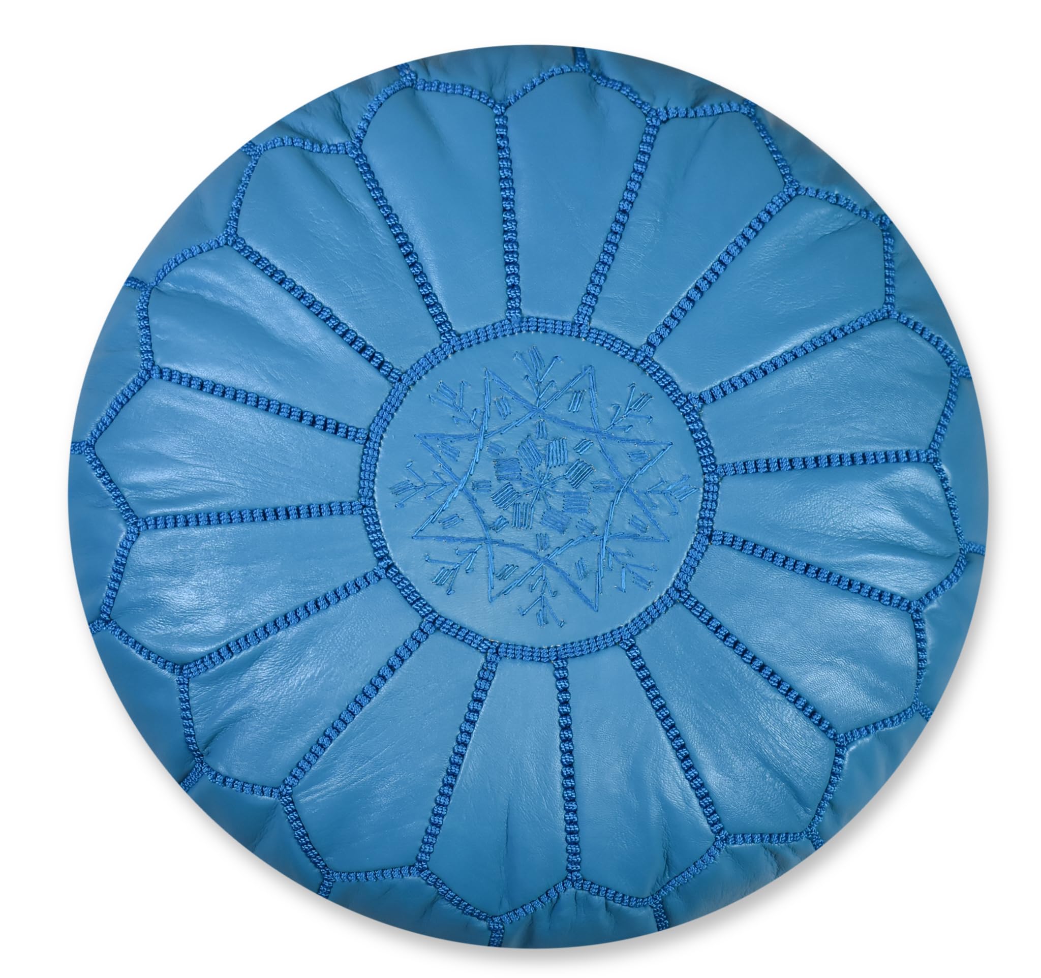 Poufs&Pillows Moroccan Leather Pouffe - Handmade - Delivered stuffed - Ottoman, footstool, floor cushion (Turquoise) — image 1