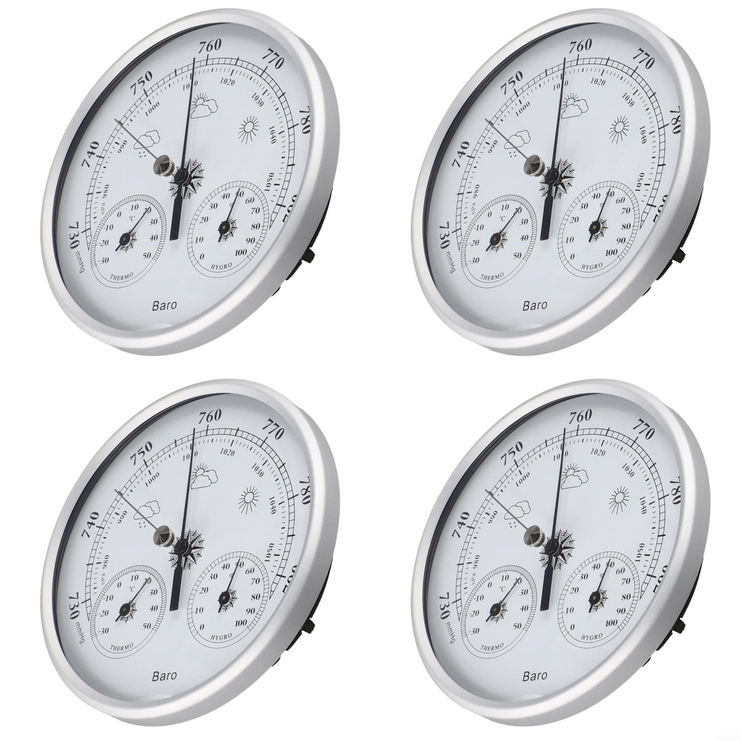 Termometr 130 mm, higrometr wewnątrz/na zewnątrz, termometr 3 w 1, do temperatury, wilgotności i ciśnienia atmosferycznego, materiał aluminiowy (4 szt.)