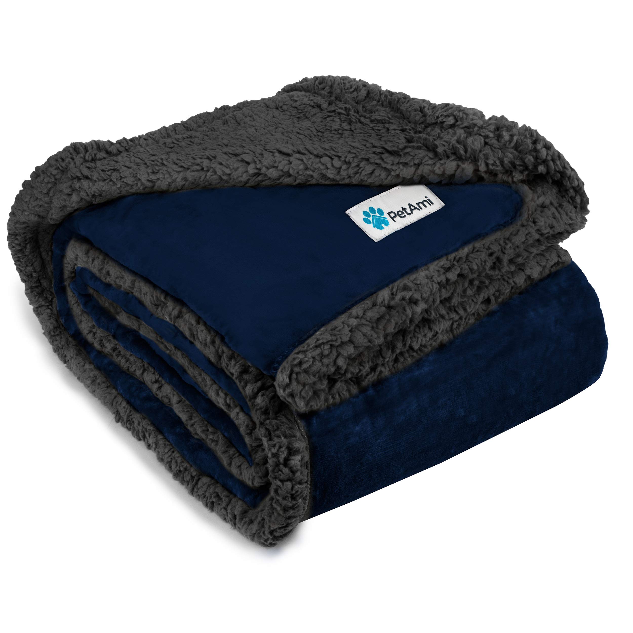 Amazon Com Petami Waterproof Dog Blanket For Bed Couch Sofa Waterproof Dog Throw Bed Cover For Large Dogs Puppy Navy Grey Sherpa Fleece Pet Blanket Furniture Protector Reversible Microfiber