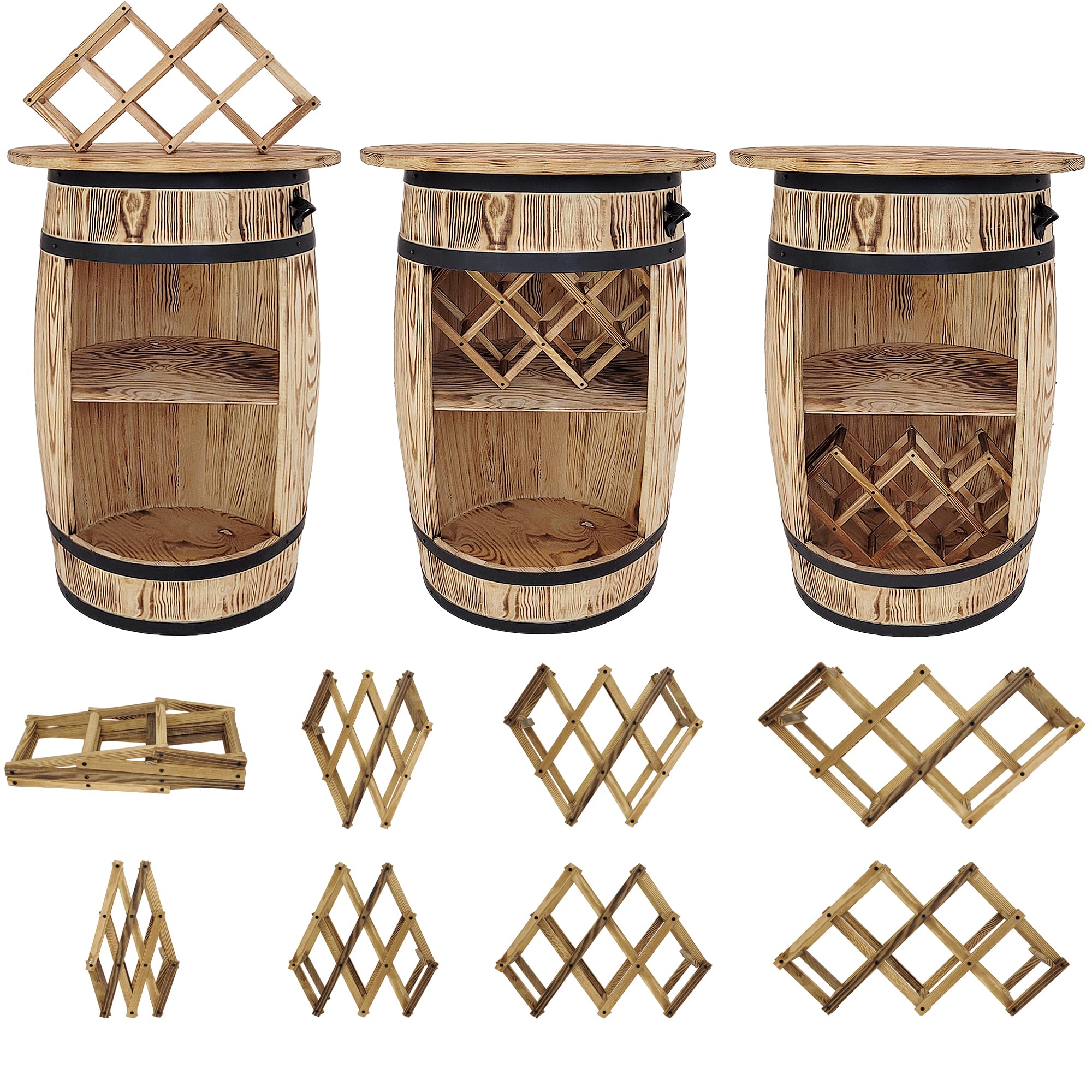 weeco Barile di vino con top blat e portabottiglie – Armadietto per vino – Tavolo da bar in legno – Barile di legno – Portabottiglie per vino – Tavolo da 80 x 50 cm