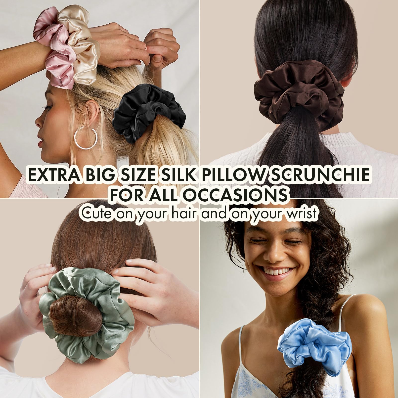 LILYSILK Women's 100% Mulberry Silk Big Hair Scrunchies Ladies Pure Silk Filled Giant XL Ponytail Holder Oversized Elastic Hair Tie Band Large Jumbo Hair Bobble for Breakage Prevention(Chocolate) - Image 4