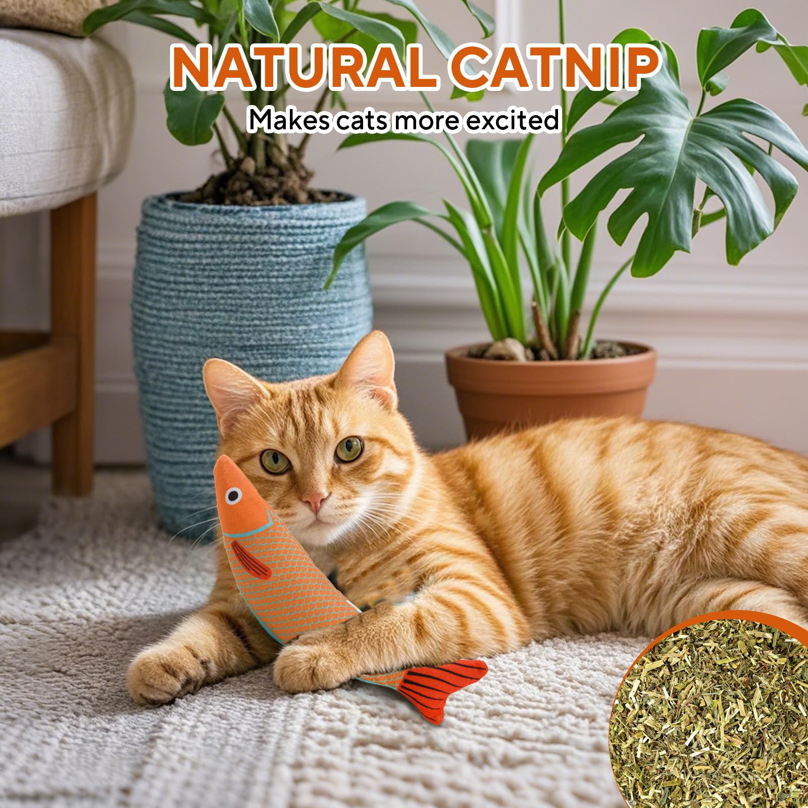 AUSCAT Cat Catnip Toys, 3PCS Catnip Fish Toy for Cats, Cat Kicker Toys with Crinkle Sound, Interactive Plush Soft Cat Toys for Indoor Cats and Kittens 3