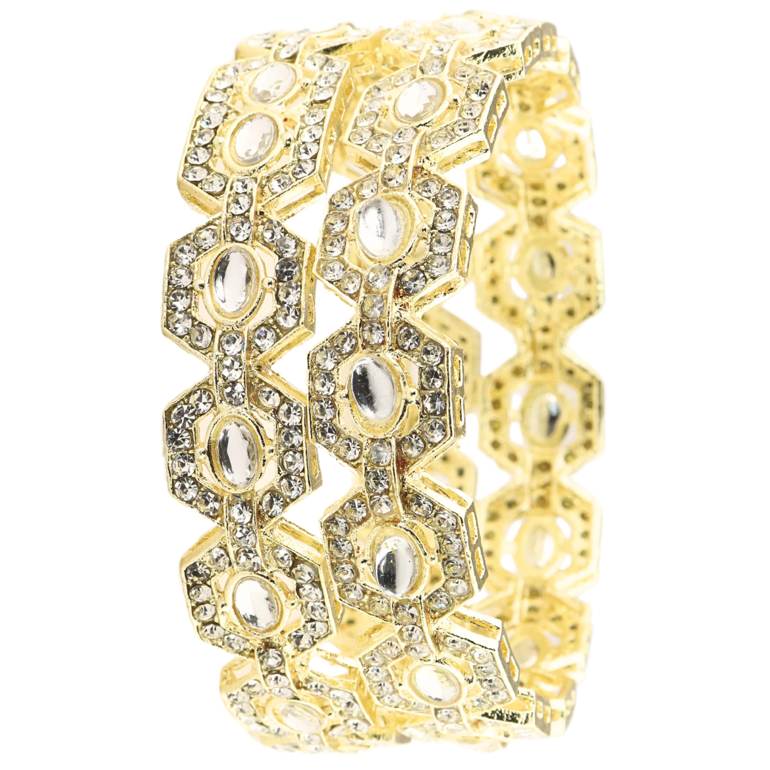 NMII Designer Gold Metal Bangles Set For Women & Girls Adorned with Zircon Diamonds | Girls' Bangles Bracelet | Chuda Kada Stylish | AD Kada | Bridal Bangles | Fashion Jewellery-(MAH122-Gold-2.8) 4