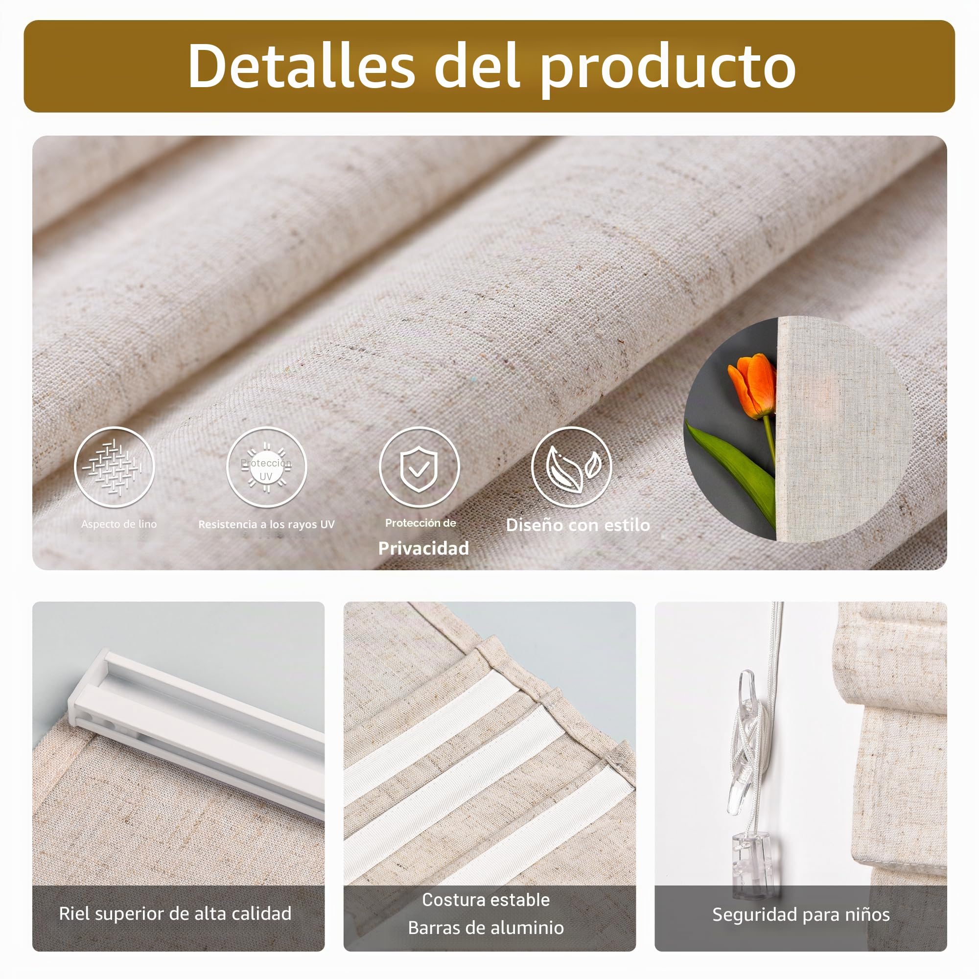 Victoria M. Ivora Estor Plegable para Ventanas y Puertas Cortina Paqueto con Barras Estables en Aluminio, con Cordón, de Fácil Cuidado, 160 x 175 cm, Marfil Jaspeado