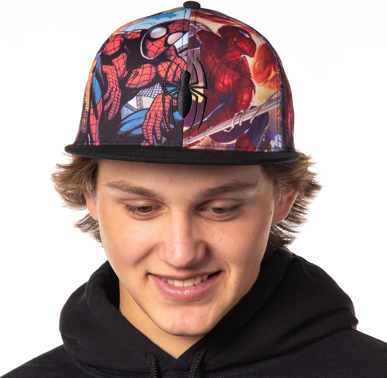 Marvel Comics Spiderman Allover Sublimated Scenes Design Adult Adjustable Snapback Hat Baseball Cap OSFM Multicolored - Image 3