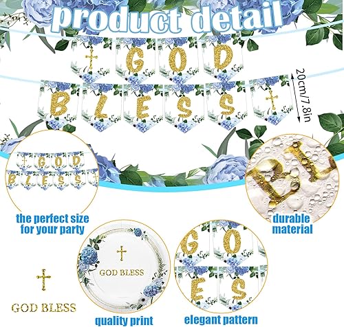 Miniatura 3 de Zubebe 193 platos de bautismo y servilletas, suministros de fiesta, decoraciones para la primera comunión, incluyen platos de papel desechables de