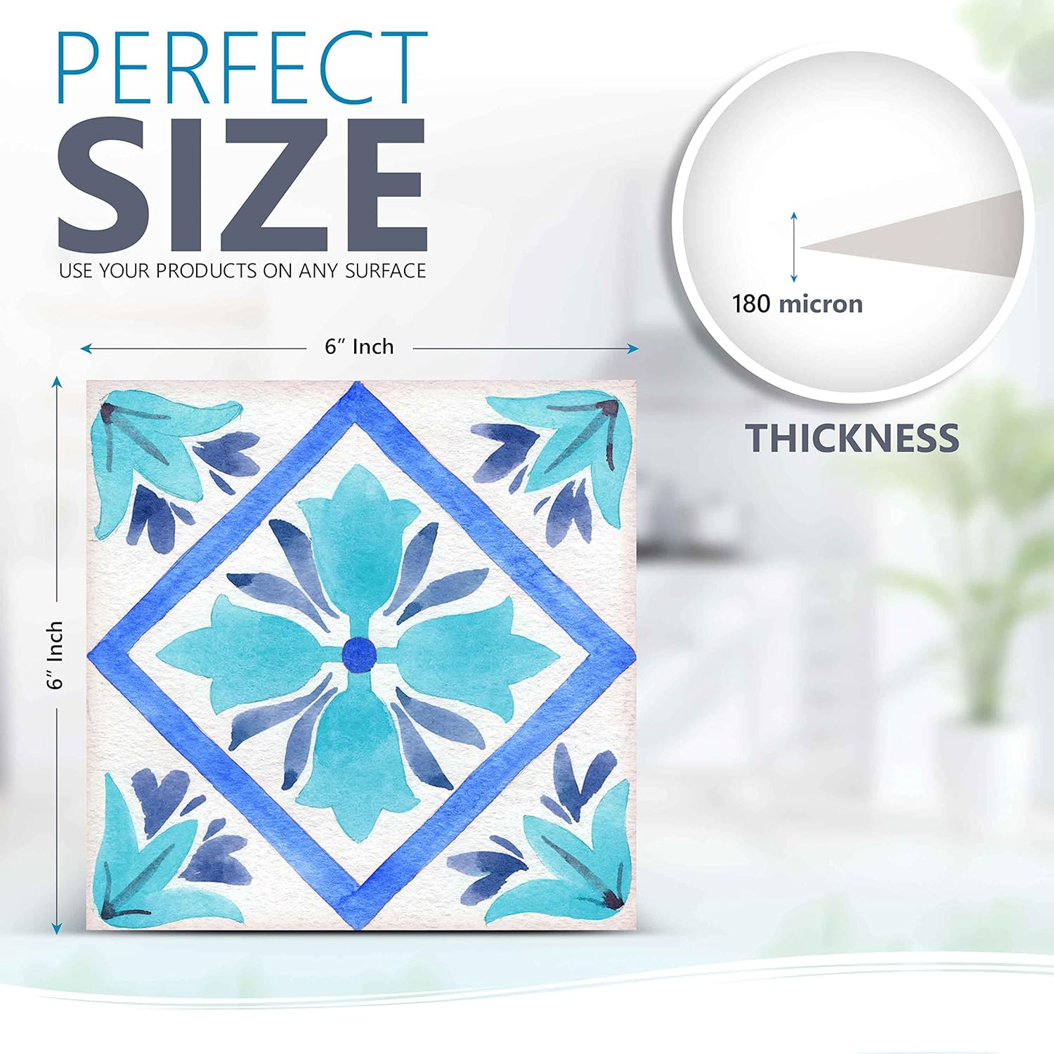 Mi Alma Tile Sticker Peel and Stick Easy Application – Ideal for Bathroom, Kitchen Wall Tile Decals (Blue, 6x6 Inch)