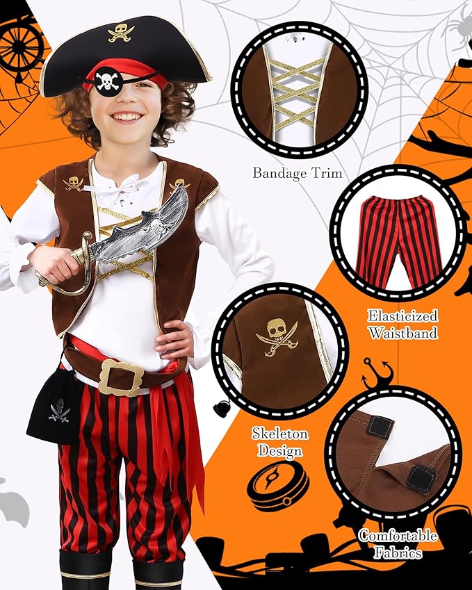 Disfraz de Pirata para Niño, Set 8-10 Años, Rojo miniatura 4