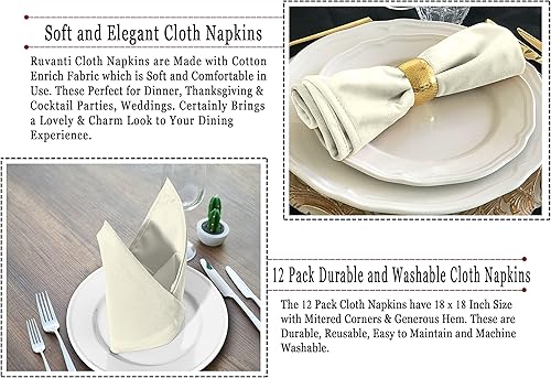 Vista 16 de Ruvanti Servilletas de algodón 12 unidades, servilletas de tela suaves y cómodas, servilletas de lino de calidad hotelera de lujo – Servilletas