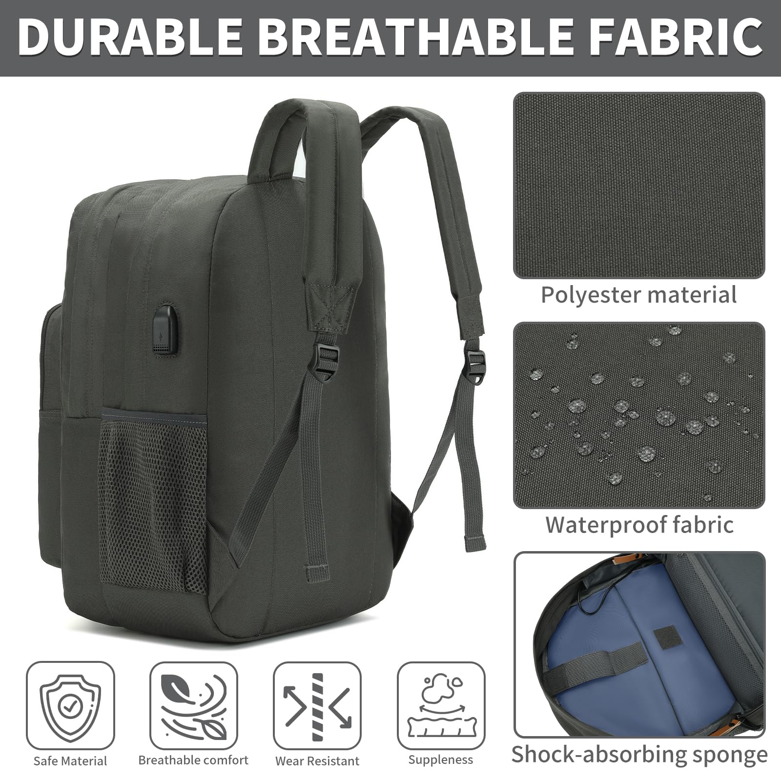 YGR Mochila de viaje para laptop para hombres y mujeres, mochila de computadora con puerto de carga USB para deportes, trabajo, universidad