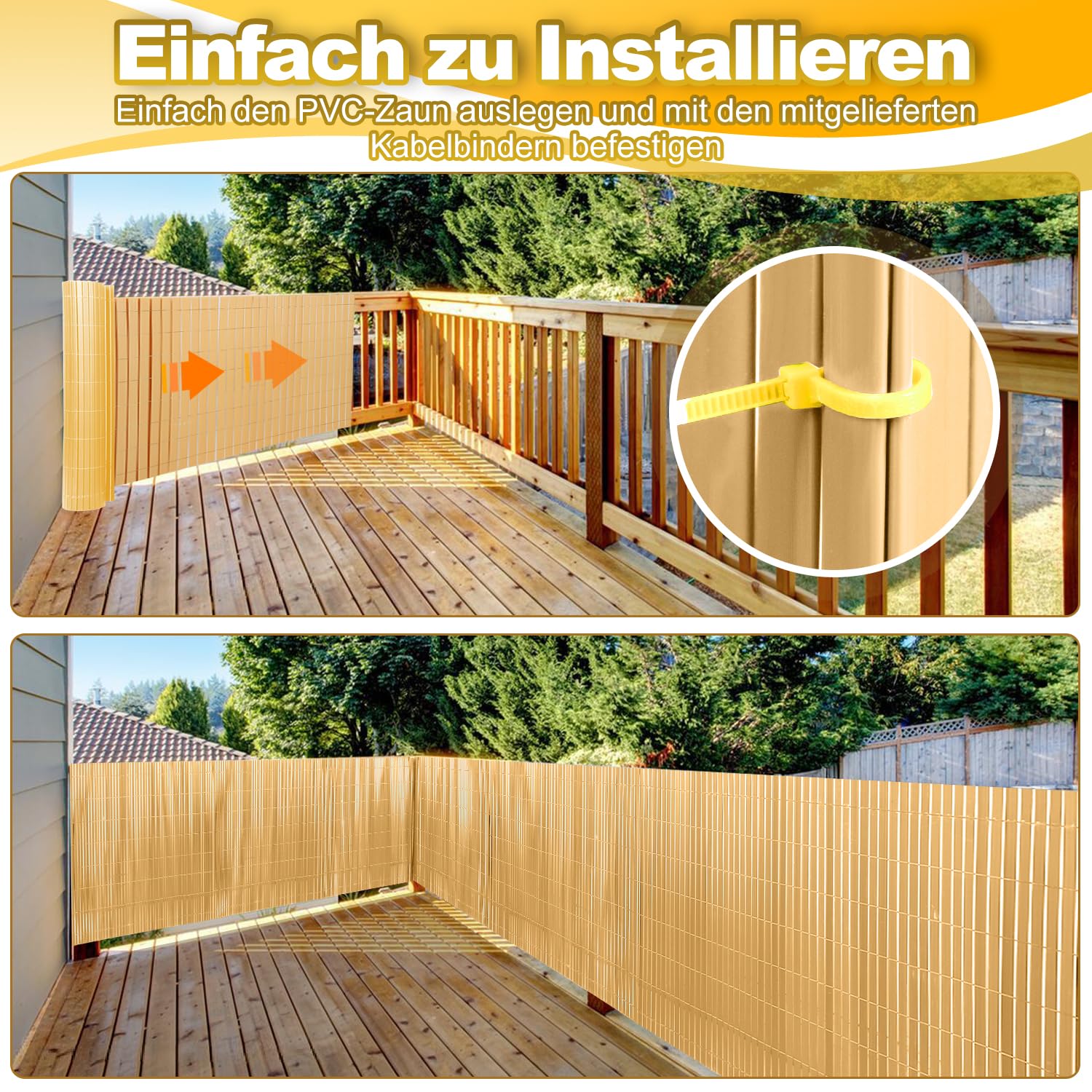 Canisse en PVC, Brise Vue en PVC 160 x 500 cm, Clôture de Jardin avec Serre-câbles, Brise-Vue pour Jardin, Balcon, terrasse, clôture, Renforcement intérieur en 4 Poids, Bambou