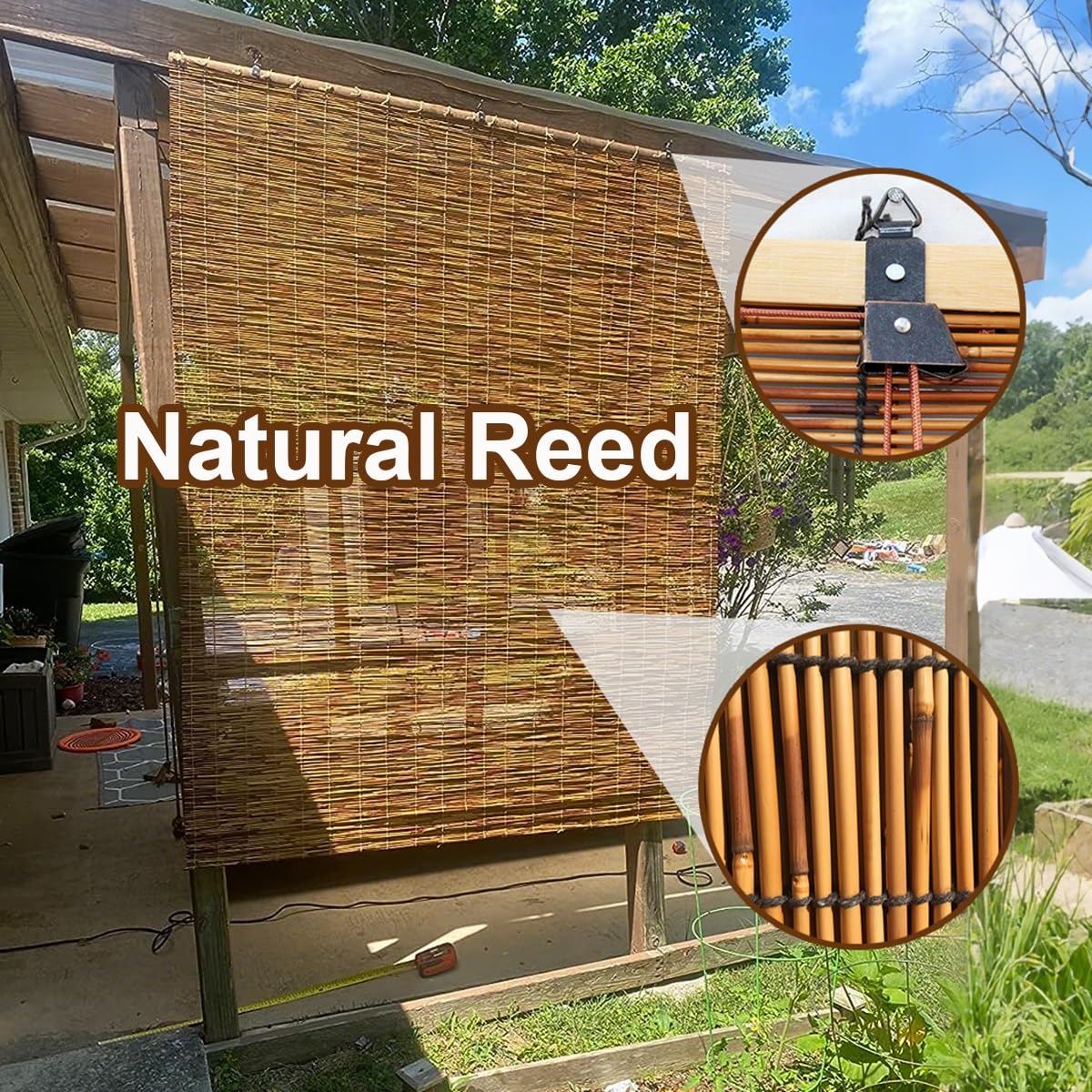 Stores enrouleurs en Bambou, Rideaux en Bambou Naturel for fenêtres intérieures 60 75 95 110 135 155 160 cm, Installation Facile, Store Venitien for terrasse, Balcon, Salon(120 x 250 cm)