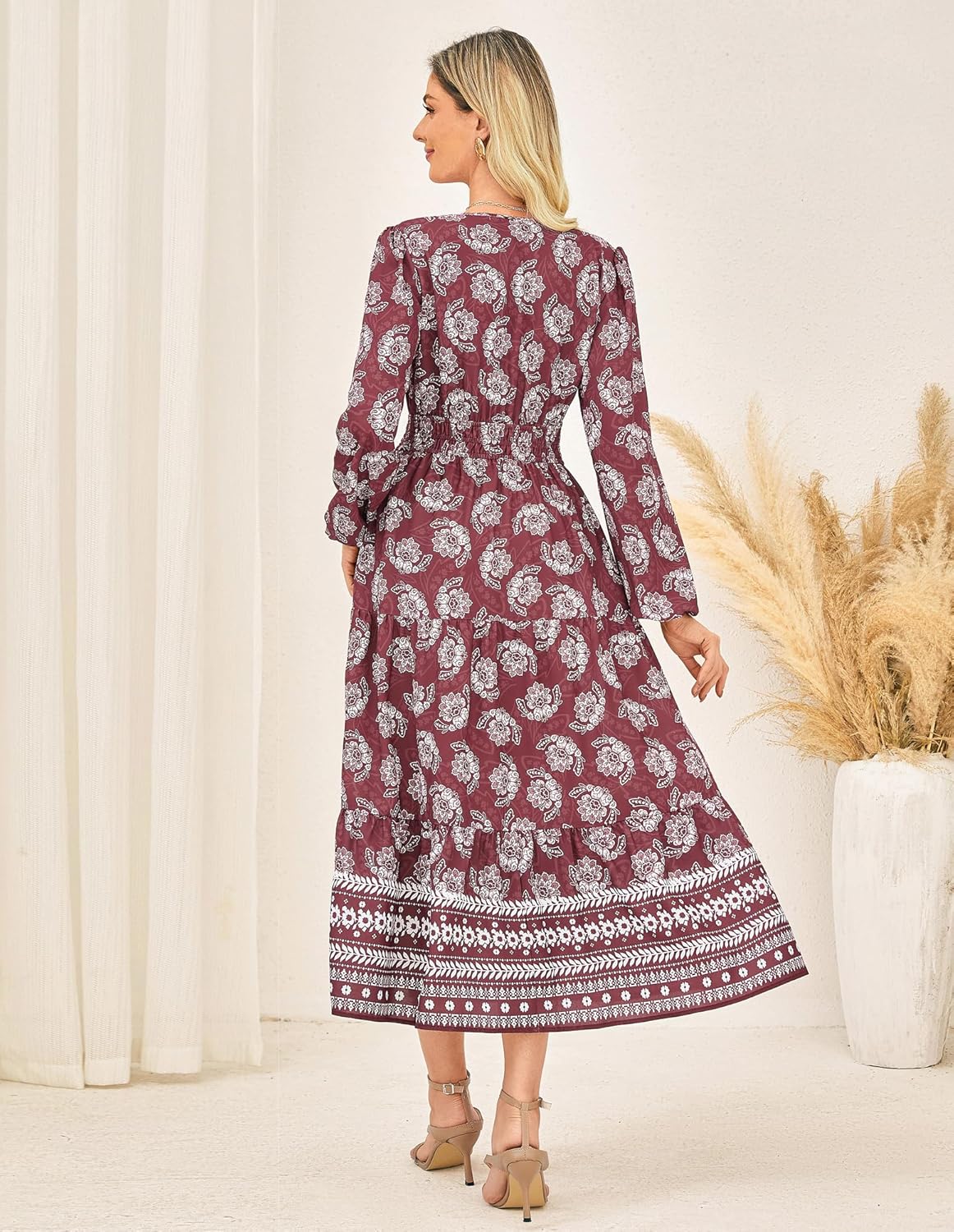 GRACE KARIN Long Sleeve Dress for Women 2026 Spring Wedding Guest Dress Floral Boho A Line Flowy Maxi Dresses with Pockets - Image 3