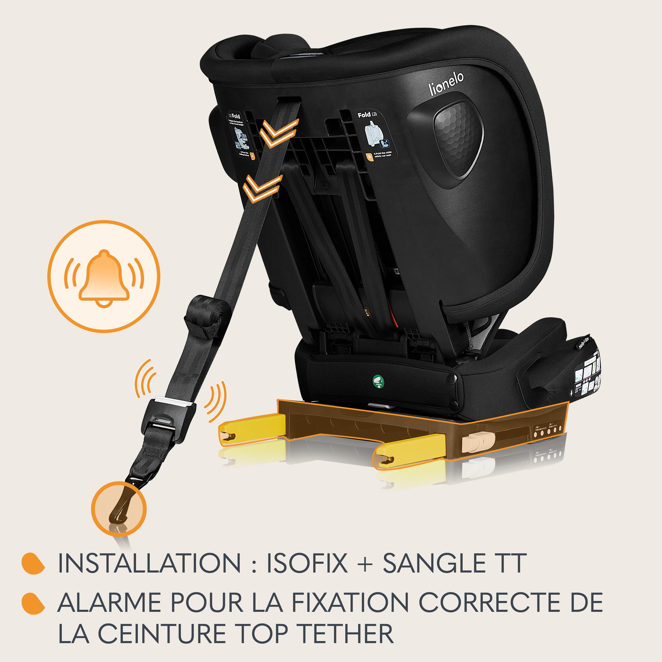 Lionelo NELLY I-SIZE Siège Auto, Installation Arrière 76 à 150 cm ISOFIX | Sangle TT Pliable Enfant (Approx. 15 Mois à 12 Ans) Groupe 1 2 3, Réglage de l'Appui-Tête et du Dossier