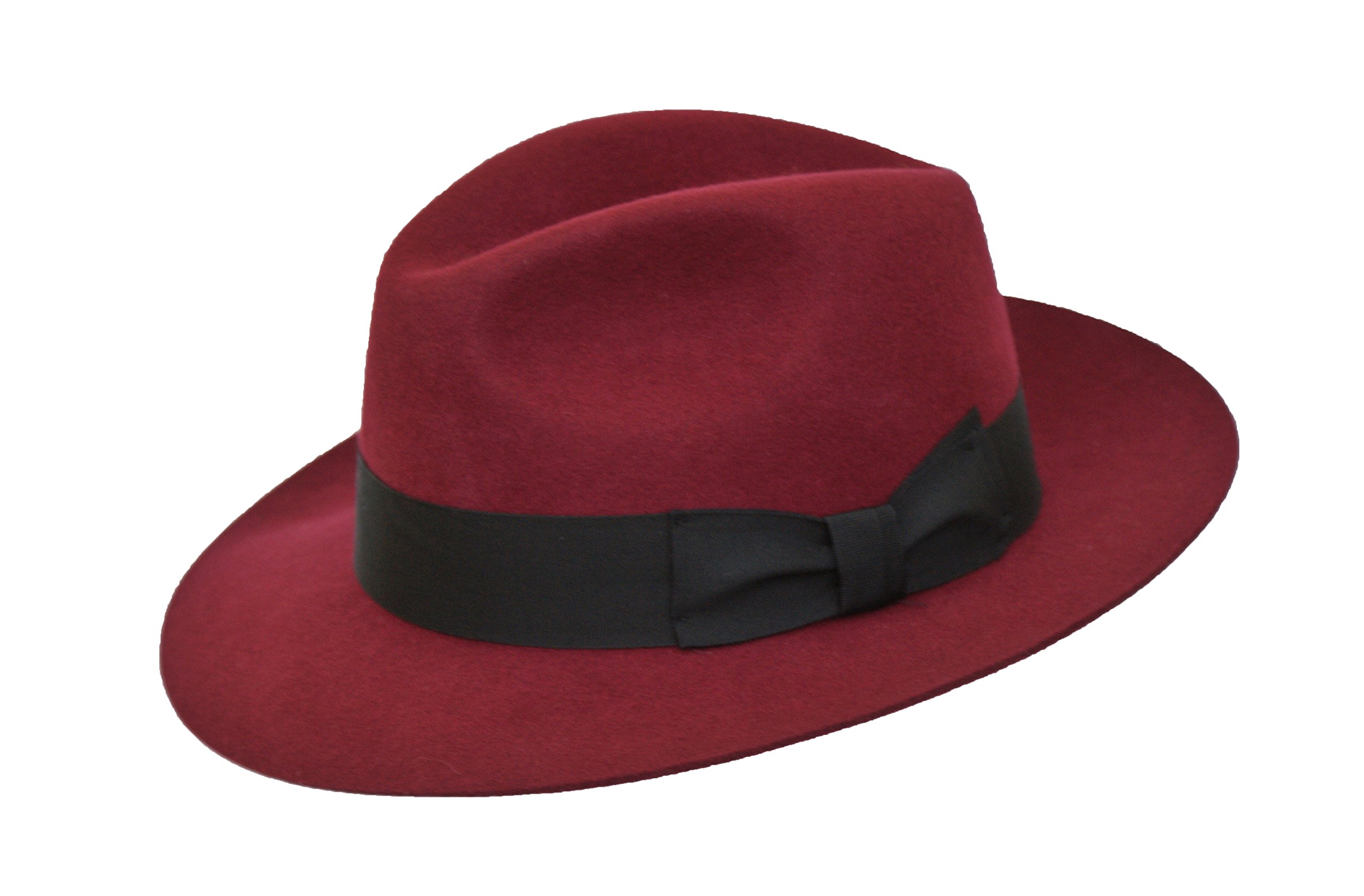 Dh Unisex Maroon Hand Made Gents Fedora Felt Trilby Hat With Wider Brim 100% Wool New