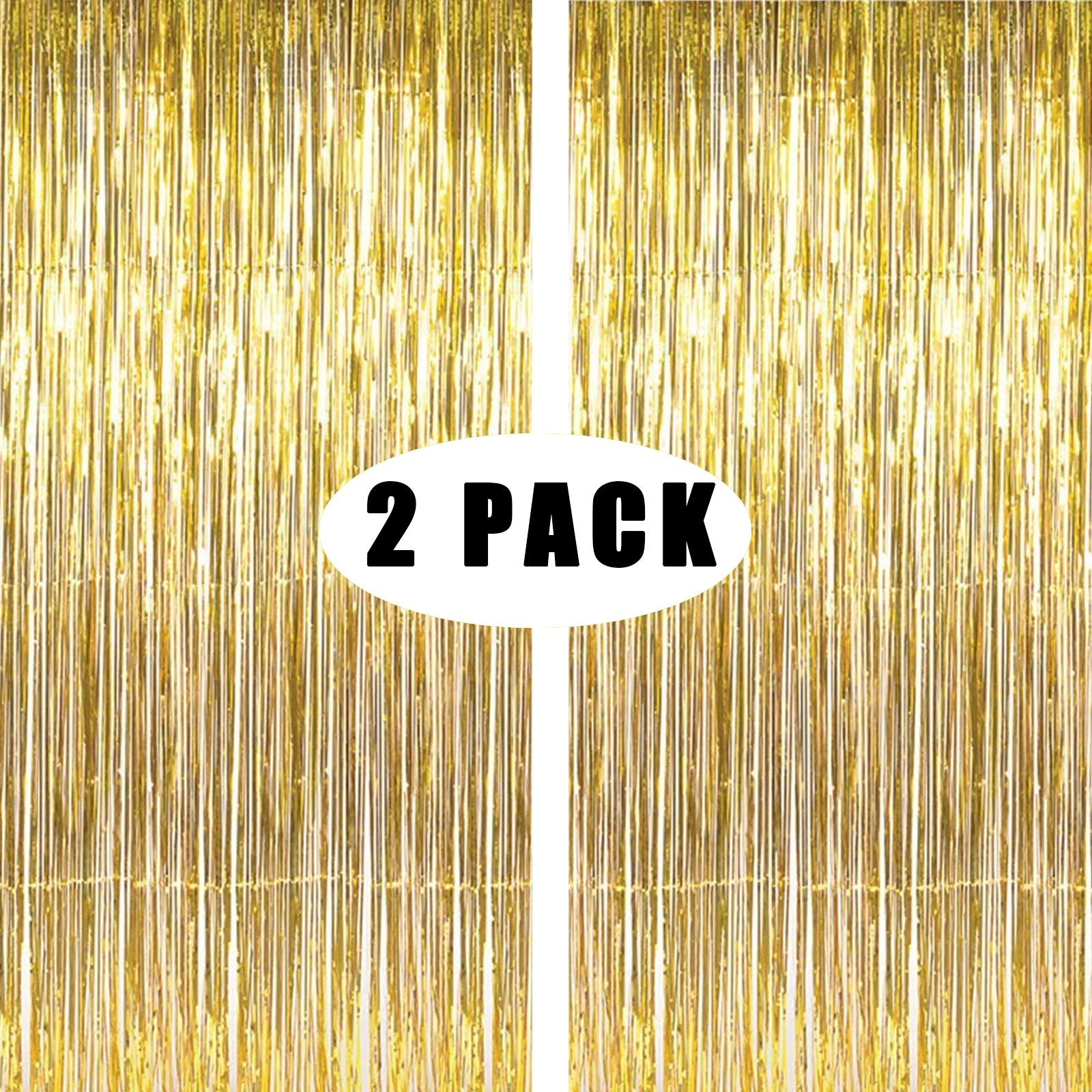 2 Packs Foil Curtain Backdrop Gold Metallic Tinsel Foil Fringe Curtains Photo Booth Props for Birthday Wedding Christmas New Years Holiday Celebration