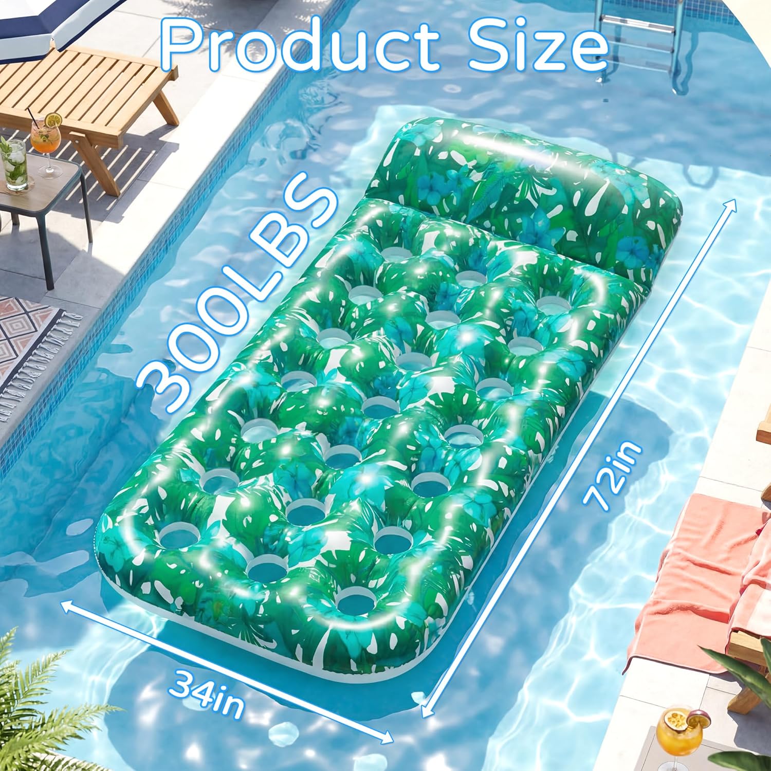 FindUWill 2-Pack Inflatable Pool Floats-XL Pool Floats Adult Heavy Duty, Pool Lounger Float with Headrest for Adults, Swimming Pool Party Summer Beach Lake
