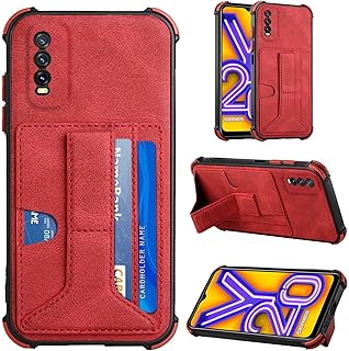 PU Leather Case for Vivo Y20/Y20i/Y20s/Y12s/iQOO U1x/Y20 2021 Cover Stand Wallet Cover Solid Color Skin-Friendly PU Leather Phone Case Shockproof Back Case Card Slot Fashion Protective Cover for Red