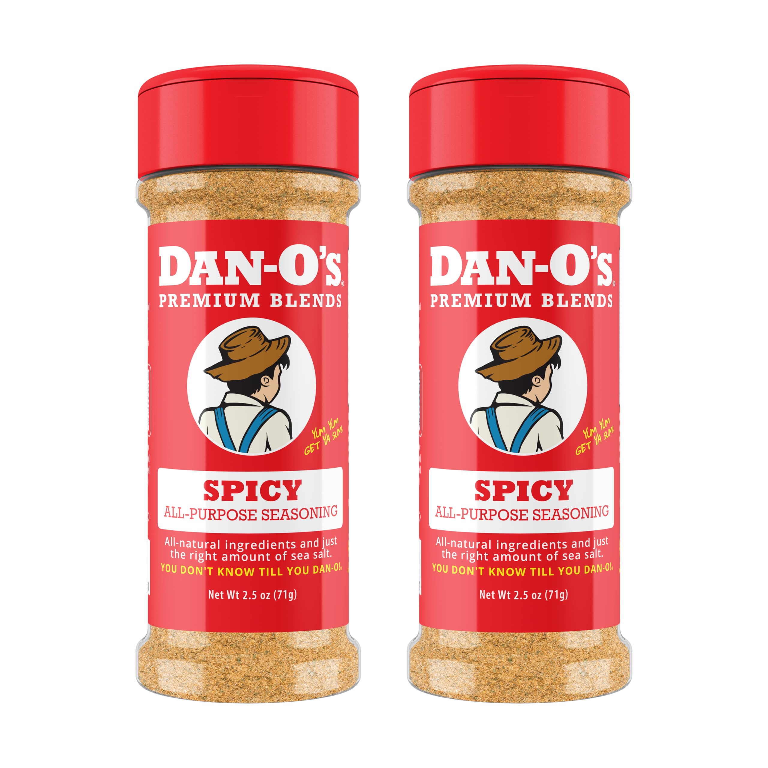 Dan-O's Spicy Seasoning, 2.5 oz Bottle, 2 Pack, Hot Seasoning for Chicken, Wings, Burger Patties, Veggies and More, Sugar Free, Zero Calorie, Use this Spicy Blend to Craft a Marinade, Dry Rub or Sauce