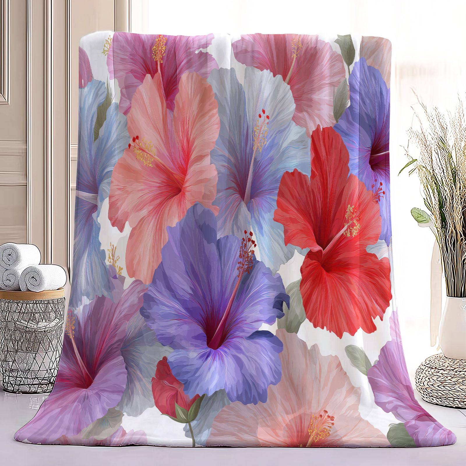 Plantas Colores Pastel Flores Tropicales Impresión Manta Plaid