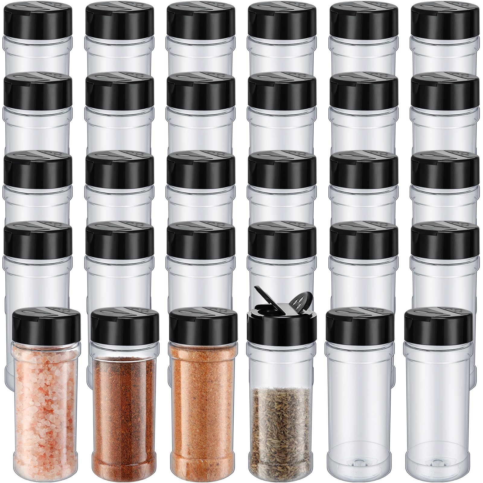 Jadive Lot de 36 pots à épices en plastique transparent de 200 ml avec couvercles shaker, pots à épices vides pour la cuisine, le stockage des herbes, des poudres, du poivre, des produits secs