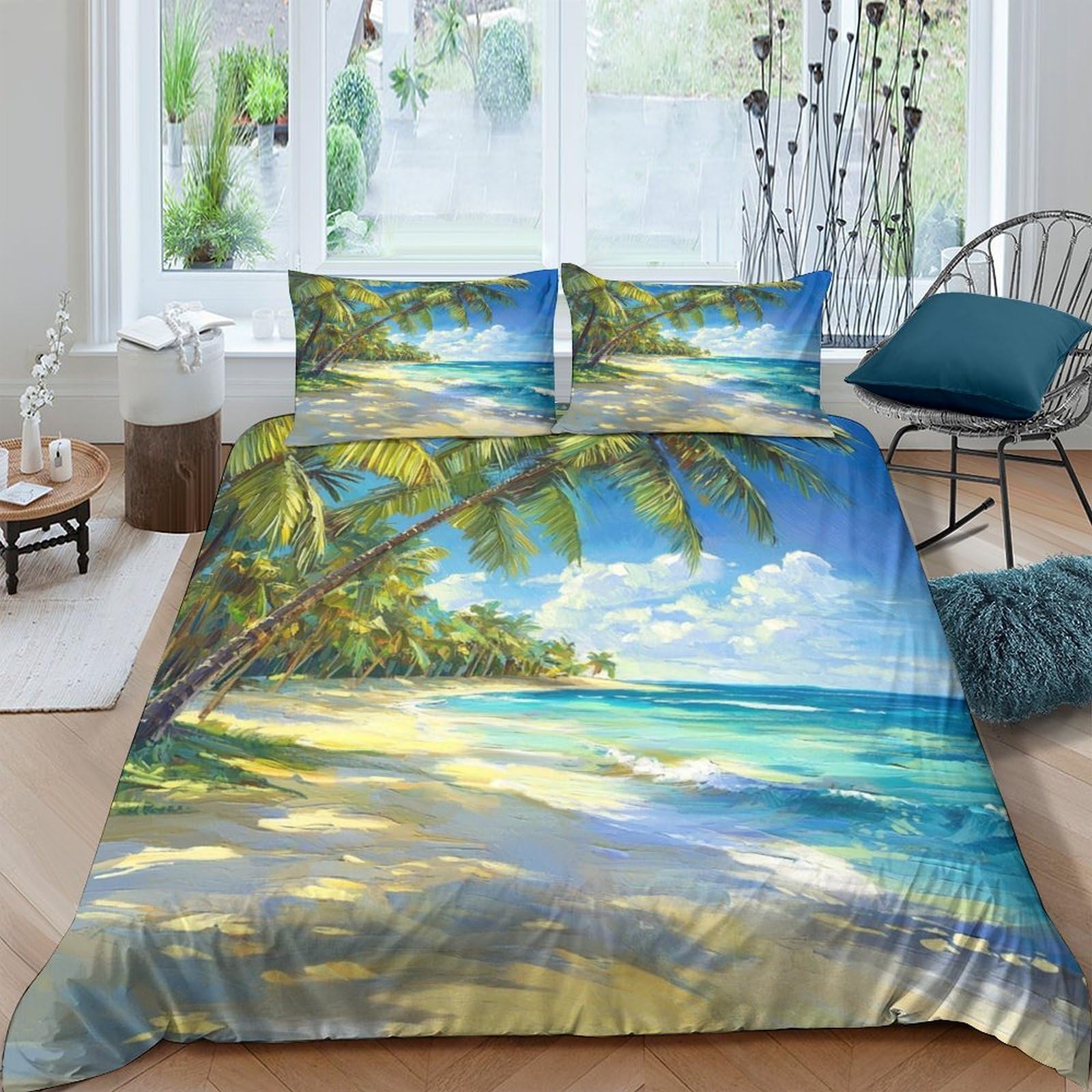 Ctjqhvkz Style-10 3D Printed Tropical Beach Fitted Sheet Microfiber Soft Breathable Ocean Palm Bed Cover For Bedroom Guest Room Decor Single（135X200cm）