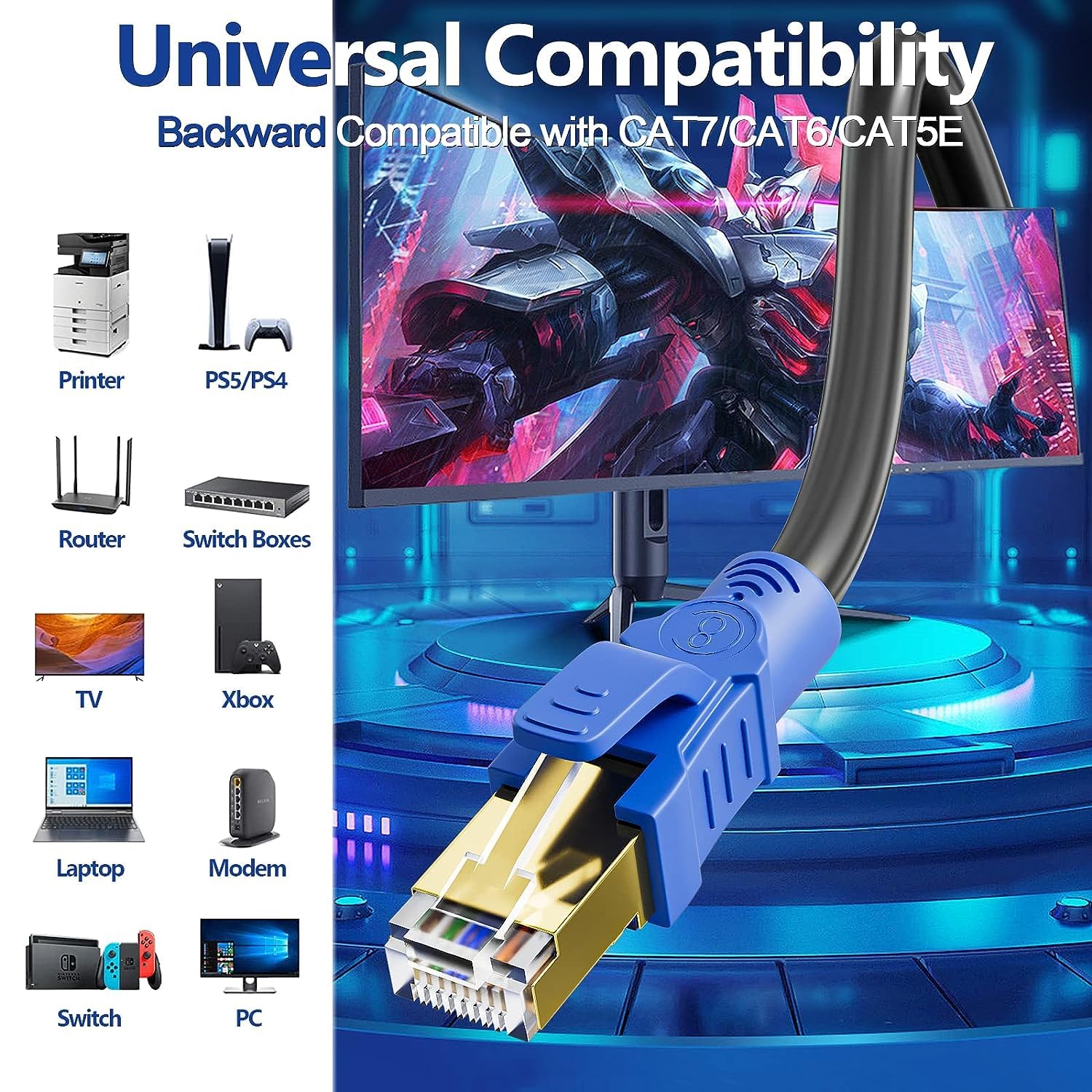 LAN Kabel 30Meter Schwarz Cat8 Internet Kabel 30m Ethernet Kabel High Speed | Cat 8 Netzwerkkabel Patchkabel SFTP Geschirmt Wlan RJ45 Gigabit für Modem Router