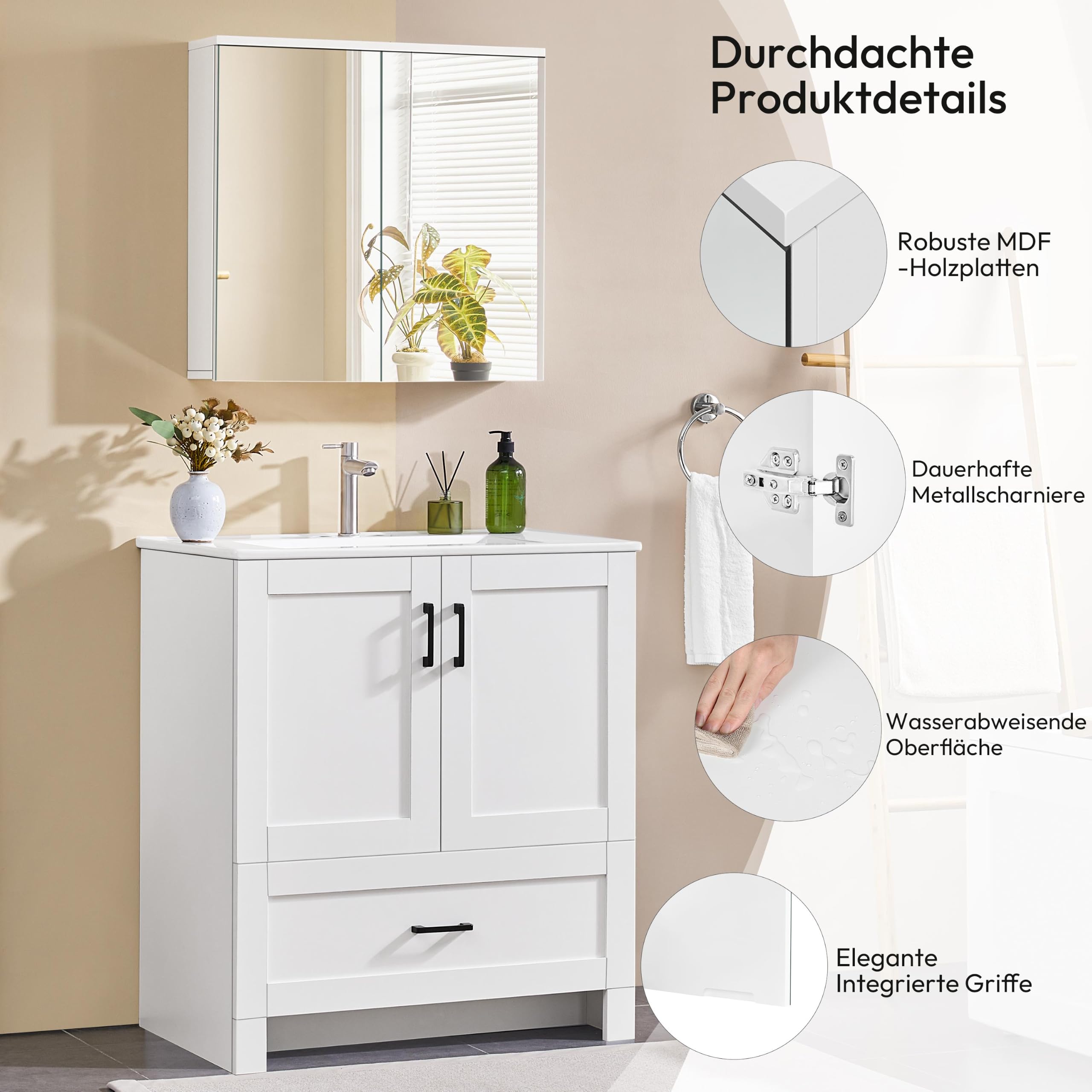 Yaheetech Badezimmerschrank mit 2 Spiegeltüren Hängeschrank Spiegelschrank fürs Bad 2-stufiger Badschrank höhenverstellbare Ablage | 2-stufiger Badschrank Wandschrank mit höhenverstellbaren Ablagen Aufbewahrungsschrank für Bad/Wohnzimmer/Waschküche/Flur W