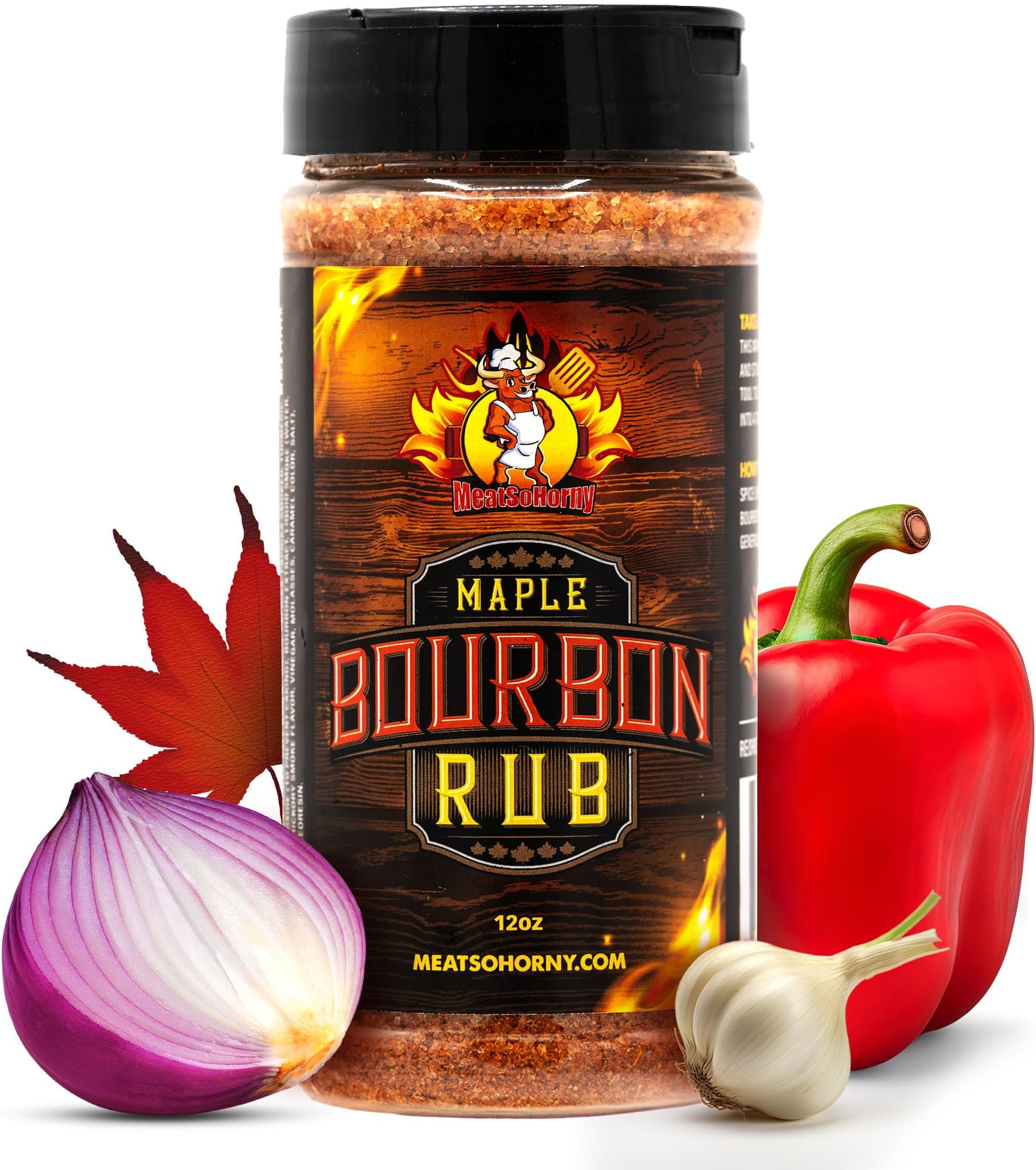 MeatSoHornyMaple Bourbon | BBQ Rub for Smoking and Seasoning | Steak, Chicken Dry Rub, Turkey Rub, Vegetables, Pork, Poultry | 12 Oz Bold Flavors Blend | No Added Gluten, Low Sugar, MSG-Free