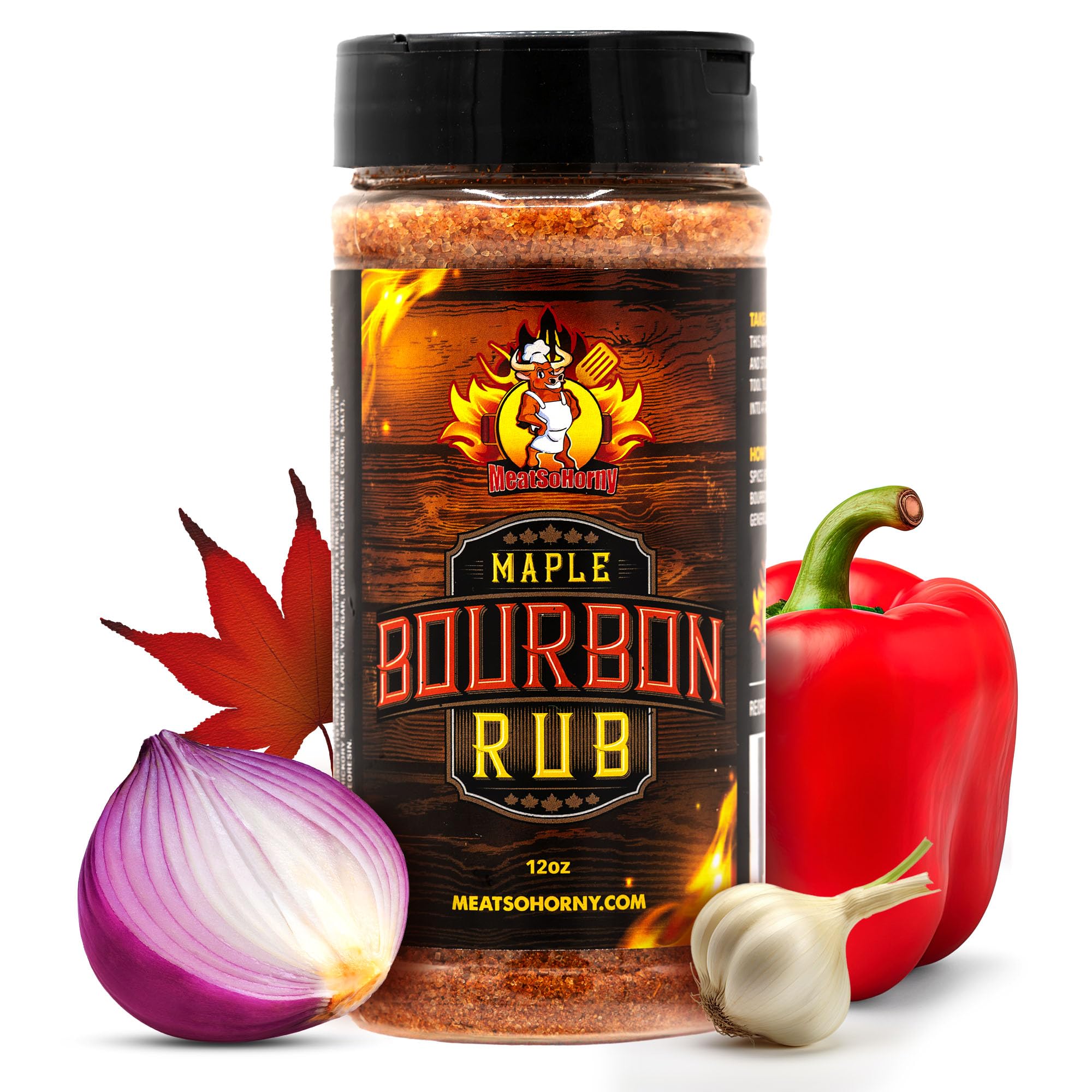 MeatSoHornyMaple Bourbon | BBQ Rub for Smoking and Seasoning | Steak, Chicken Dry Rub, Turkey Rub, Vegetables, Pork, Poultry | 12 Oz Bold Flavors Blend | No Added Gluten, Low Sugar, MSG-Free