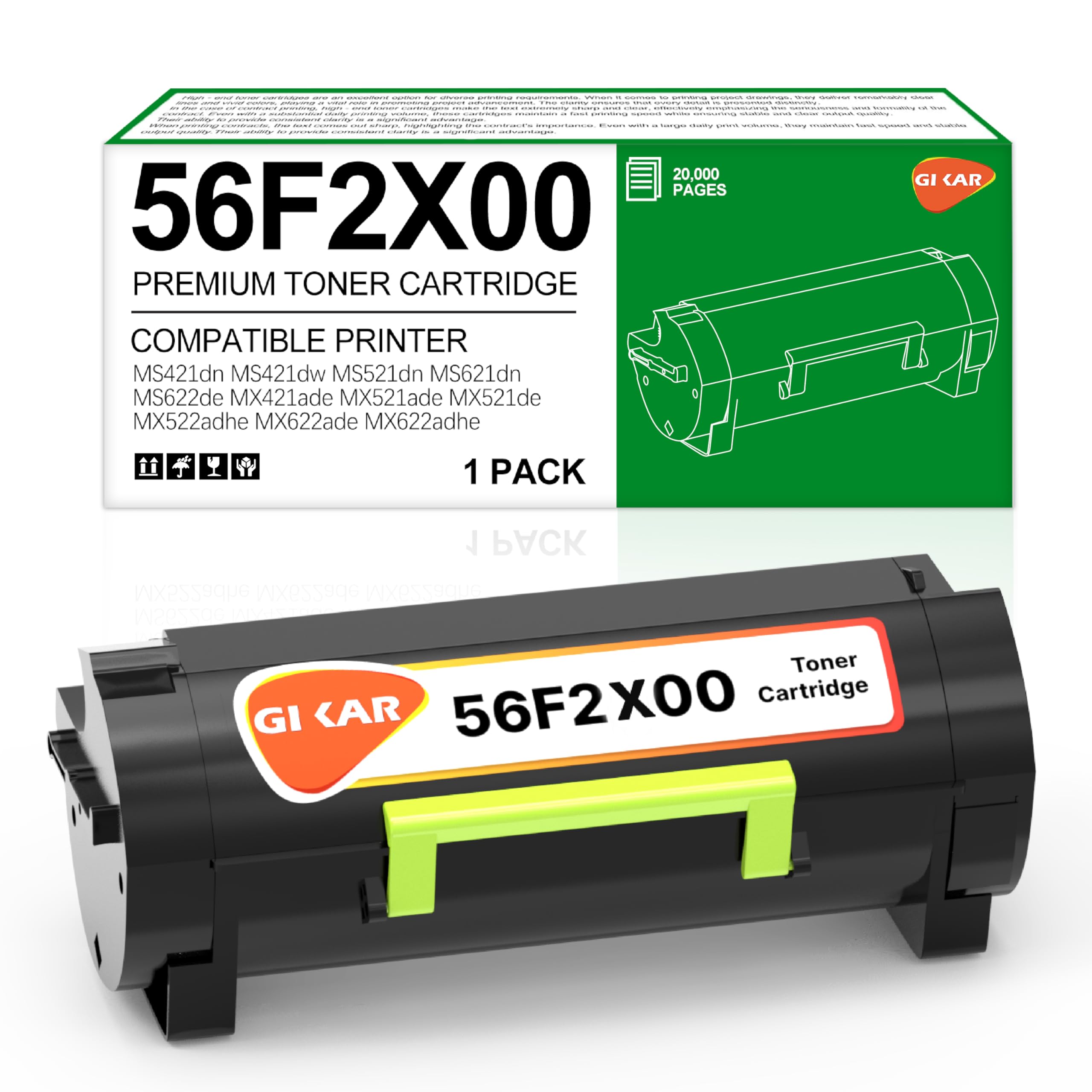 Toner 56F2X00 Lexmark MS621dn sans traces pour stopper les pannes d'impression