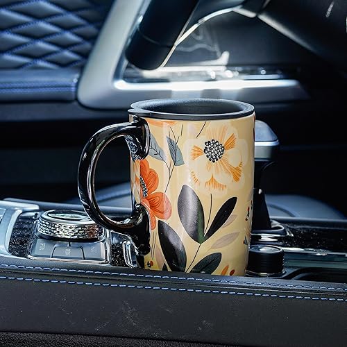 Miniatura 3 de Topadorn Taza de cerámica para café, taza de té de porcelana con tapa en caja de regalo de 17 onzas, hojas y flores