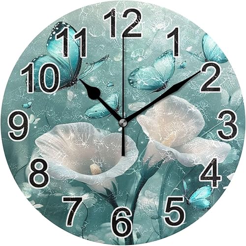 Vista 48 de Reloj de pared de hojas de eucalipto verde, reloj de cocina silencioso sin tictac, reloj decorativo grande de 25 cm, funciona con batería, para B442