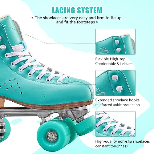 Miniatura 4 de PAPAISON Patines de ruedas para mujeres y hombres, de lujo, de 2 capas, de cuero de microfibra, de doble fila, patines clásicos para niñas, patines
