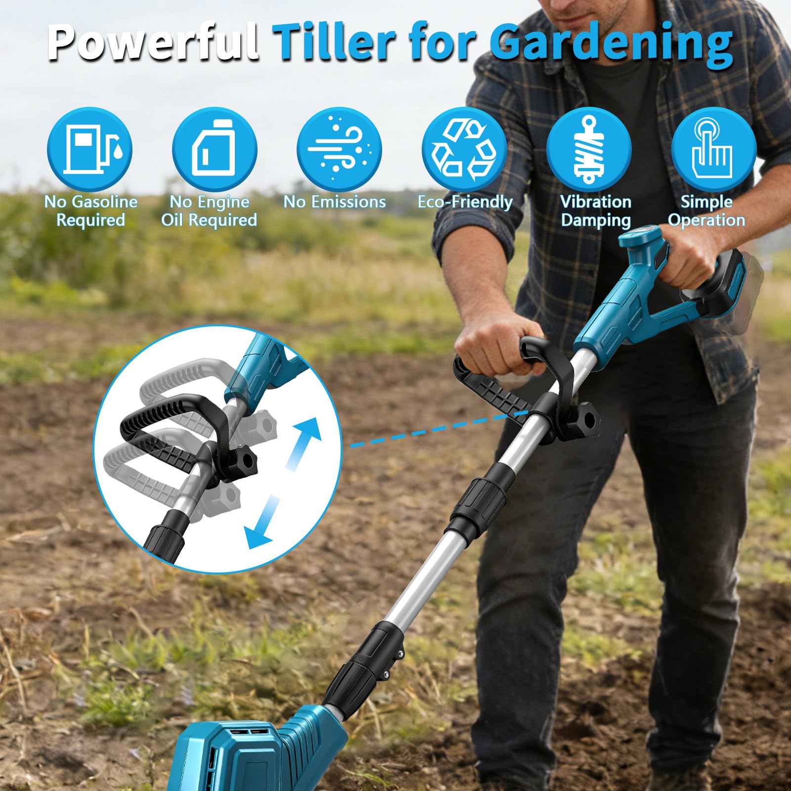 Motoculteur sans fil pour batterie Makita 18 V, moteur sans balais 500 W, largeur de travail de 20 cm et profondeur de travail de 16 cm pour parterres de jardin, champs et agriculture (batterie non